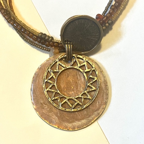 vintage Chico’s multilayer beaded boho necklace  circle engraved accent pendants - Picture 4 of 11